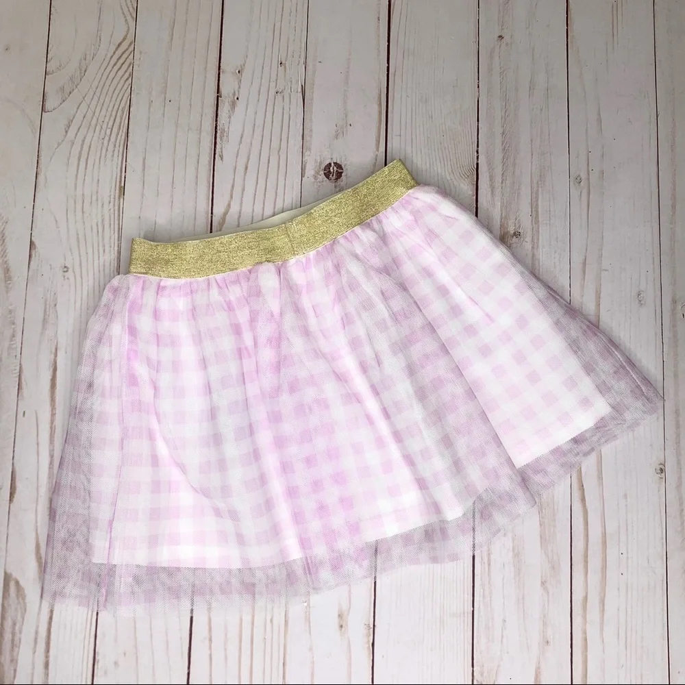 Carter’s 2T White Pink Plaid Tutu Skirt Gold Glitter Waistband Ballet NWT